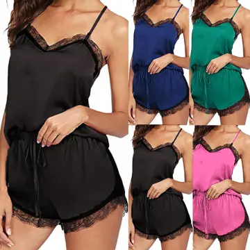 2pcs Womens Lace Sleepwear Lingerie Tops Shorts Set Babydoll