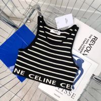 ❥(^_-) Celine2022 มาใหม่ เสื้อกล้ามแขนกุด ผ้าถัก ลายทาง สีขาวดํา แฟชั่นฤดูร้อน 2022