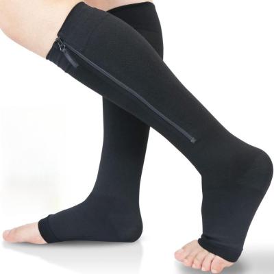 1คู่ซิป20-30 MmHg ถุงเท้าการบีบอัดสำหรับผู้หญิงผู้ชายเข่าสูงเปิดนิ้วเท้าลูกวัวแขนที่มีคุณภาพสูงยืดหยุ่นขาถุงน่อง