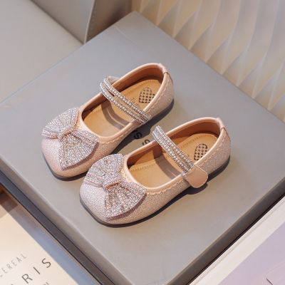 Children Fashion Girls Leather Shoes Breatheable Princess Mary Jane 2023 Summer New Soft Rhinestones Bow Kids Shoes for Party