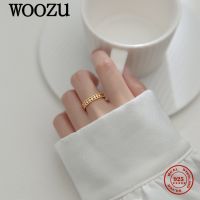 WOOZU Real 925 Sterling Silver Geometric Hollow Square Zircon Opening Finger Rings For Women Party Gothic Exquisite Jewelry Gift