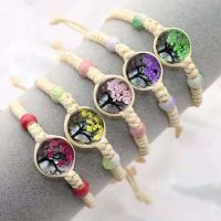 Wus 2022 Dried Flower Life Tree Time Bracelet Girl Couple Gift Glass Beads Immortal DIY Woven Dried Flower Butterfly Bracelet Charms and Charm Bracel