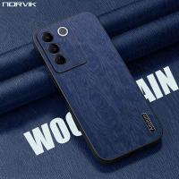 NORVIK เคสโทรศัพท์ V27e TPU นิ่มผิวด้านหรูหรา,N17-D1ปลอกหุ้มด้านหลังคลุมทั้งหมดหนังแบบลายไม้แนวธุรกิจกันเหงื่อ