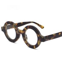 Retro Round Women Glasses Frame Fashion Leopard Champagne Eyewear Clear Anti-Blu-Ray Men Optical Frame Computer Goggles