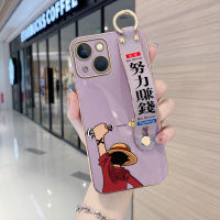 Volans เคสสำหรับ Apple iPhone 15 Plus 15 Pro Max พร้อมสายรัดข้อมือขอบสี่เหลี่ยมนิ่มลายการ์ตูนน่ารักอนิเมะลูฟี่ชุบเคสโทรศัพท์เคสโทรศัพท์นิ่มสุดหรูชุบ