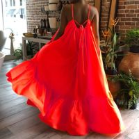 【CW】✙  Spaghetti Backless Big Loose Color Dresses With Pockets Boho Sundress Vestidos