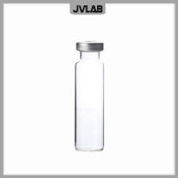 Clear Crimp-Top Headspace Vial Crimp Chromatography Vial 20 ML ฝาอลูมิเนียมด้านล่างแบนพร้อมซิลิโคน Ptfe Septa 10ชุด