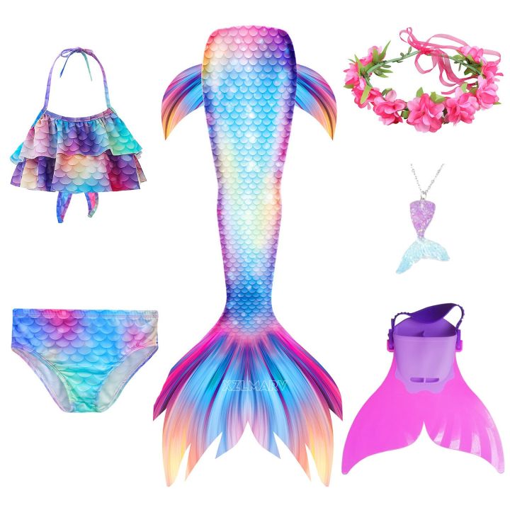 2022 Girls Swimming Mermaid Tail Mermaid Costume Cosplay Children Swimsuit  Fantasy Beach Bikini Can Add Monofin Fin Halloween