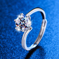 [COD]S925 แหวนเงินแท้ Moissanite หญิงเกล็ดหิมะหกกรงเล็บ ins เปิดบุคลิกภาพแหวนปรับได้ของขวัญแต่งงาน