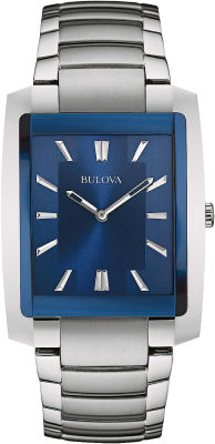 Bulova Mens Classic Stainless Steel 2-Hand Quartz Watch, Blue Dial Style: 96A169