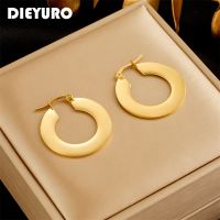 【YP】 DIEYURO 316L Gold Color Hoop Earrings Fashion Ear Buckle Non-fading Jewelry