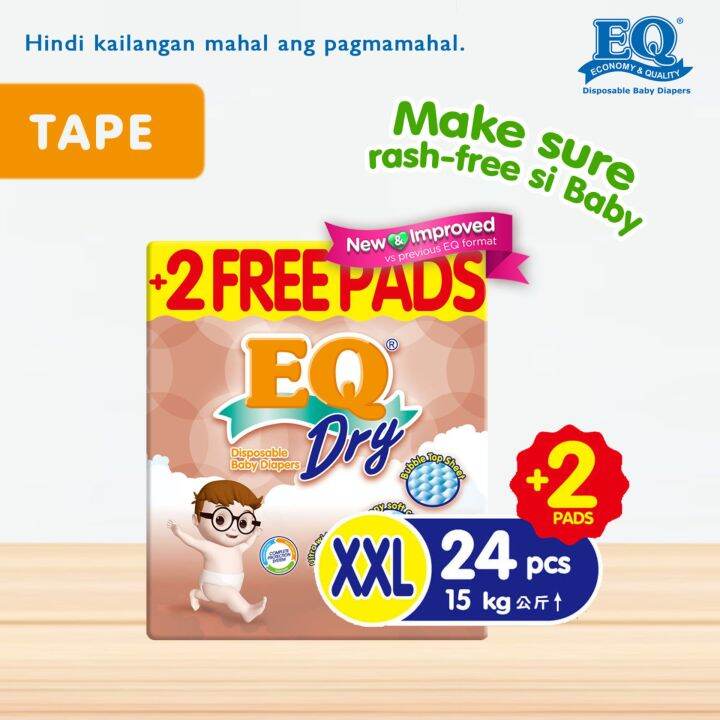 EQ Dry XXL (Over 14 kg) 24 pcs x 1 pack (24 pcs) Tape Diapers