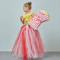 Halloween Popcorn Costume For Teen Girl Lace TUTU Dress Festive Child Up Sling Bow Princess Tunic Kid Party Frock Clothes