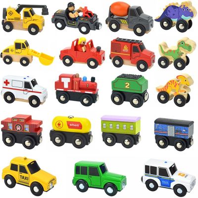 Wooden Magnetic Train Locomotive Car Track Truck Ambulance Wood Railway Accessories Educational Kid Toys Gift Fit Biro Tracks