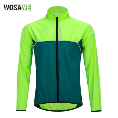 WOSAWE Men Reflective Cycling Jacket Long Waterproof Windproof Road Bike Bicycle MTB Wind Breaker Windjacke Running Sport Jacket