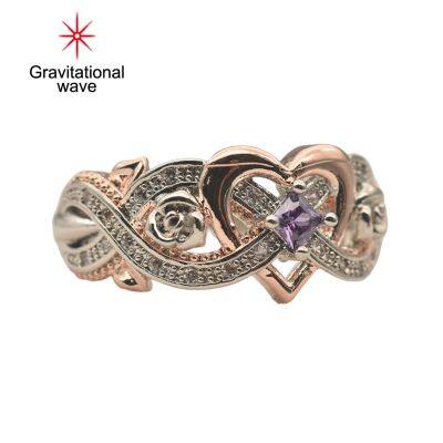 Gravitational Wave แหวนผู้หญิง Shiny Rhinestone ฝัง Electroplating Geometric All-Match ตกแต่ง Cubic Zirconia Rose ดอกไม้ออกแบบสุภาพสตรีแหวนหัวใจเครื่องประดับสำหรับสวมใส่ทุกวัน