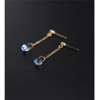 DAIMI Sky blue topaz earrings female gemstones genuine yellow 14K gold Injection wind blowing short ear line ceremony