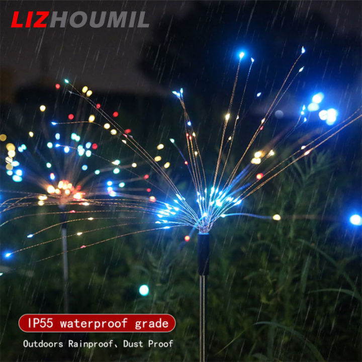 lizhoumil-พลุไฟพลังงานแสงอาทิตย์120led-สองโหมดโคมไฟกลางแจ้งตกแต่งไฟสนามสวนกันฝน