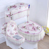 Fyjafon 3pcs Toilet Seat Cover With Storage Bag Flower Printed Overcoat Toilet Case Washable Purple Closestool Seat cover