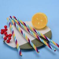 【YP】 Cross-border Hot Selling Seven-Color Straws Striped Plastic Recyclable Customizable