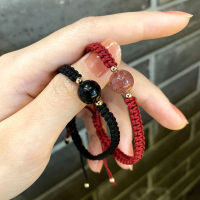 2022 ปีใหม่ใหม่ Obsidian Bead Mens Red Strawberry Crystal celet Women Knitted Couple Hand Rope ...