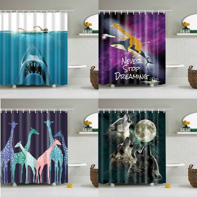【CW】❀  Wolf Shower Curtain Print Polyester Washable Curtains with Hooks