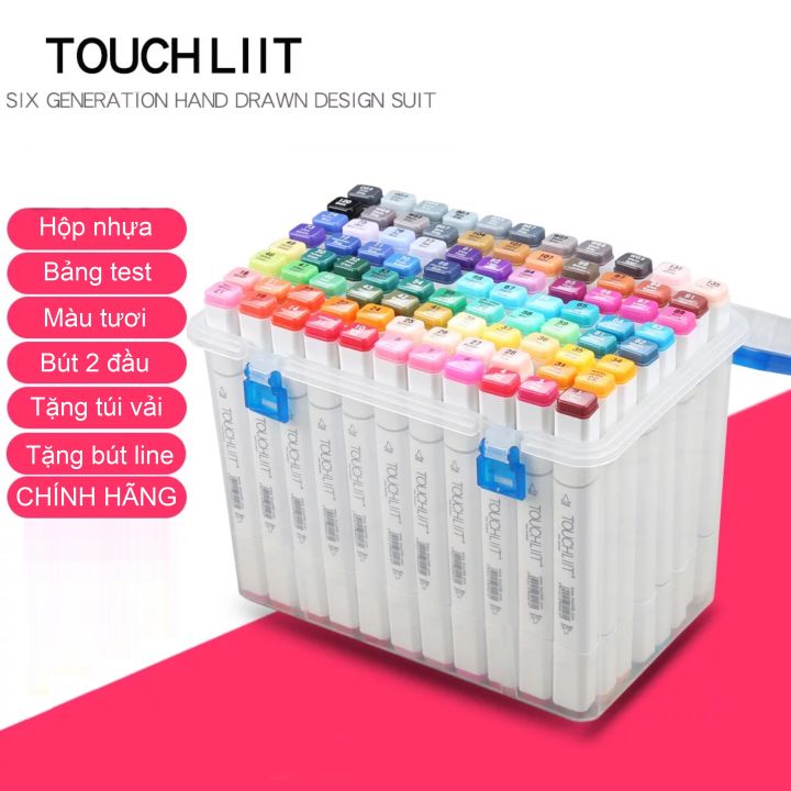 Bút vẽ, màu touchliit đời 6 hộp nhựa set 40/60/80 màu marker dạ 2 ...