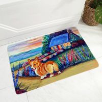 Oil Painting Welsh Corgi Pembroke Dog Floor Door Mat for Hallway Kitchen Room Non-Slip Soft Flannel Carpet Decor Animal Doormat