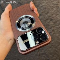 Wood Grain Large Window Magnetic for Magsafe Wireless Charging Case For iPhone 11 12 13 14 Pro Max Plus Camera Protection Cover