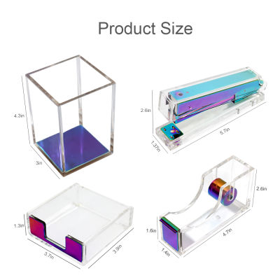 Clear Acrylic Gold Tape Dispenser Stapler with Staples Pen Holder Office Supplies Desktop Accessories Organizer Stationery Set