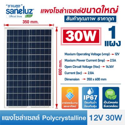 Saneluz แผงโซล่าเซลล์ 12V 30W Polycrystalline ความยาวสาย 1 เมตร Solar Cell Solar Light โซล่าเซลล์ Solar Panel ไฟโซล่าเซลล์ สินค้าคุณภาพ ราคาถูก VNFS