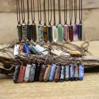 Natural Gems Stone Hexagonal Point Pendant Necklace Healing Crystal Quartz Stick Bullet Drilled Hole Bead Knot Jewelry QC3324