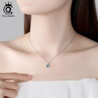 ORSA JEWELS Blue Crystal Necklace for Women 925 Silver Pendant Necklace Female Exquisite Romantic Fine Jewelry Necklace SWN01