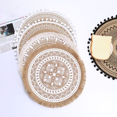 Cotton Linen Embroidery Pad Dish Coffee Cup Table Mat Round 38cm Nordic Style Non-slip Kitchen Placemat Coaster Home Decor 51001