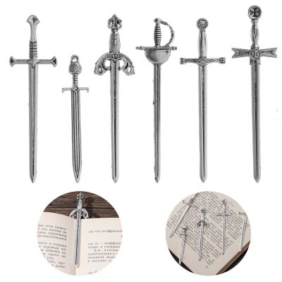 1/6Pcs Creative Antique Swords Knife Bookmark Charms DIY Fashion Metal Silver Swords Knife Bookmark Pendants Book Clip Markers