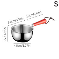 หม้อน้ำมันสแตนเลสมีด้ามจับไม้ขนาด120มล. 200มล. หม้อต้มนมขนาดเล็กกันไฟลวกเครื่องมือในครัวอุปกรณ์ทำอาหาร