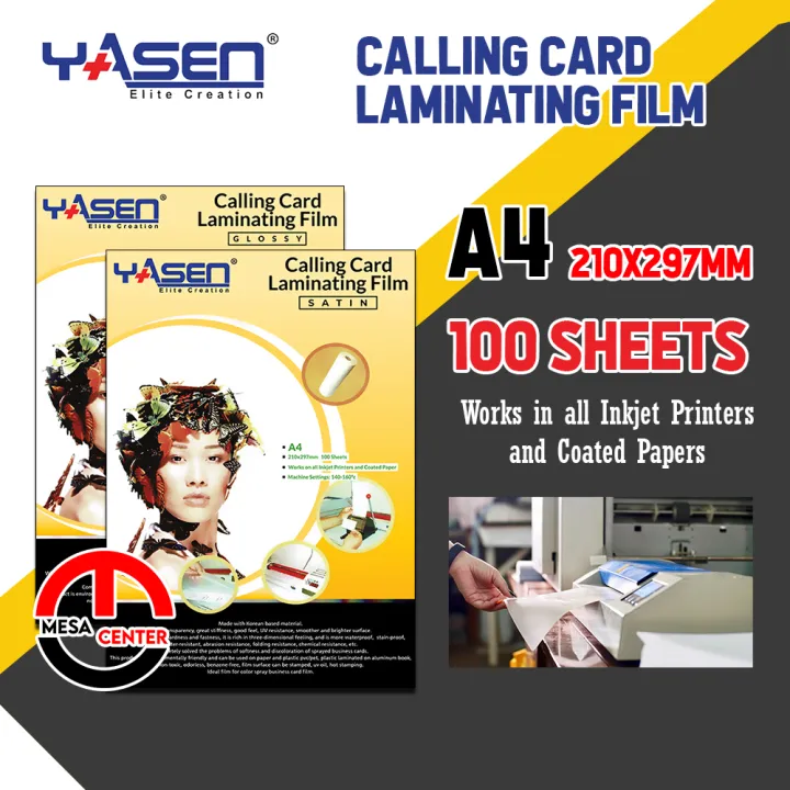 Yasen Calling Card Laminating Film A4 ( Glossy / Matte) 100 Sheets