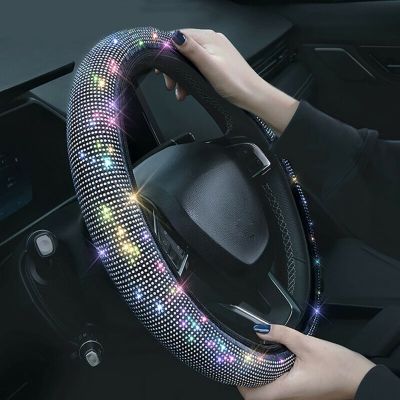 [HOT CPPPPZLQHEN 561] Bling Bling Crystal Car Steering Wheel Cover Flannelette Breathable Anti Slip Soft Steering Cover For BMW Golf Mercedes