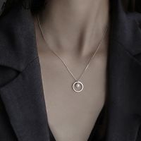 ANENJERY 925 Sterling Silver Delicate Round Circle Pearl Pendant Necklace for Women Box Chain Necklace Jewelry New Trendy S-N730