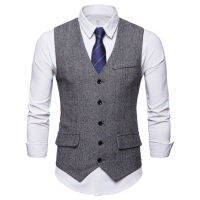 ชาย V คอเดี่ยวหน้าอก Herringbone Gilet สูทธุรกิจ Waistcoat