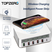 TOPZERO ที่ชาร์จเร็ว8A USB Type C 6พอร์ต,อะแดปเตอร์สำหรับชาร์จโทรศัพท์ไร้สาย3.0หน้าจอ LED อัจฉริยะปลั๊กแบบ Uk/eu/us สำหรับ iPhone Xiaomi Samsung Huawei