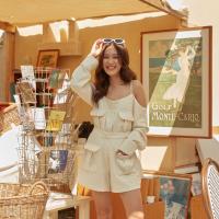 lookbooklookbook taylor top zigzag cream puff เสื้อปาดไหล่ แขนยาว สีครีม