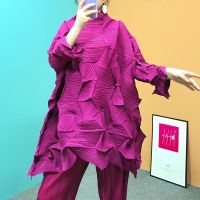 2023 Hot One person and one pleat diamond pleated pullover spring and summer new personality long style Miyake three-dimensional 3D fashionable style