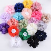 20pcs Chiffon Pearl Flower hand sewing Boutique Pearl and Rhinestone Cluste Hair Flower Hair Accessory No Clip