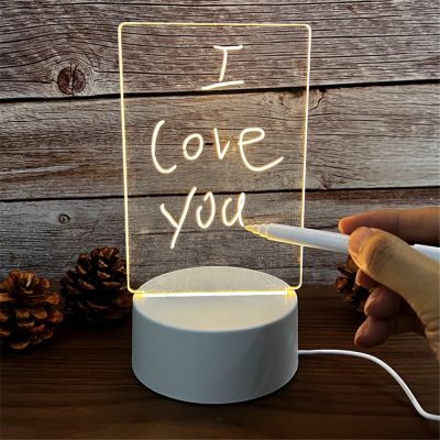 Transparent Message Board Night Light Glowing Memo Acrylic LED Ambient Lights Daily Moment Note Board Erasable Room Decor Gift Bulbs  LEDs HIDs