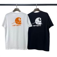 ☸Carhartt เสื้อยืดแขนสั้นมีกระเป๋าพิมพ์ลายตัวอักษรสำหรับผู้ชายและผู้หญิง,บล็อคบัสเตอร์ภูเขา