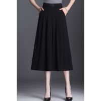 Spot parcel post Black Skirt for Women Spring Summer Autumn 2023 New Mid-Length Pleated Skirt High Waist Slimming Expansion Skirt Belly Covering