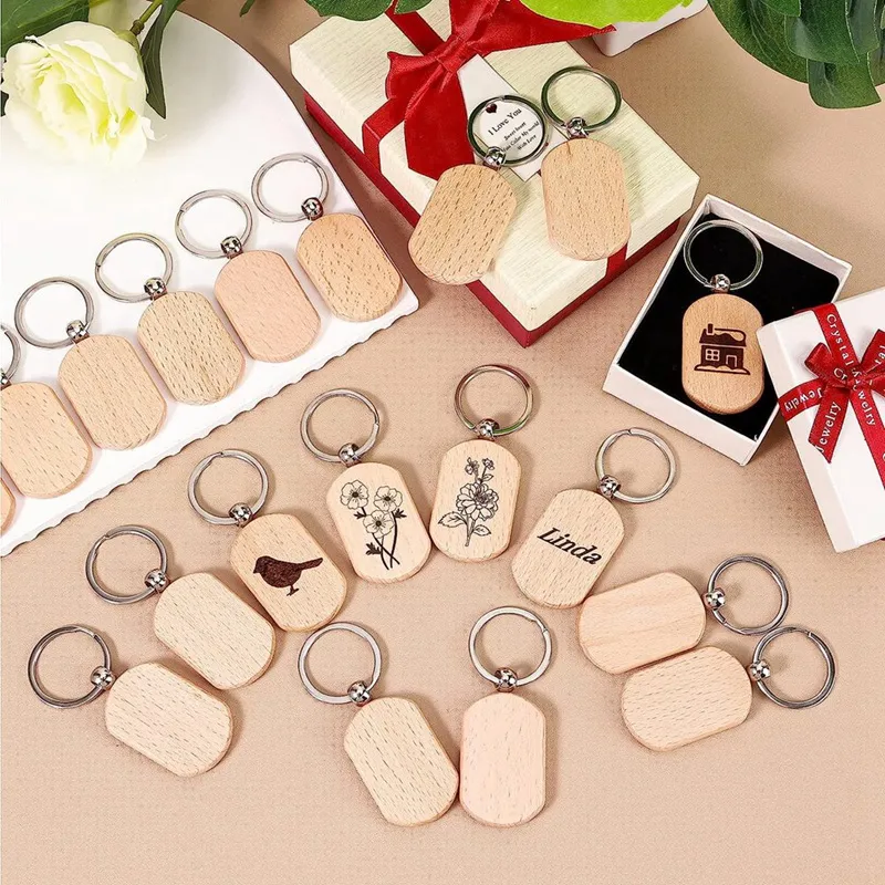 50 Pieces Blank Wooden Key Tag Key Engraving Blanks Unfinished