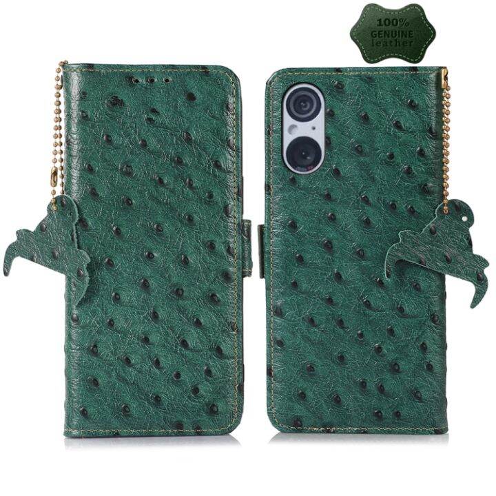 eforgalaxy-เคสโทรศัพท์-rfid-หนังรูปแบบนกกระจอกเทศสำหรับ-sony-xperia-5-v