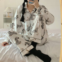 Womens Cute Cartoon Pajamas Set Turn-down Collar Pyjamas Long Sleeves Suit Soft Female Sleepwear Autumn Homewear Home Services